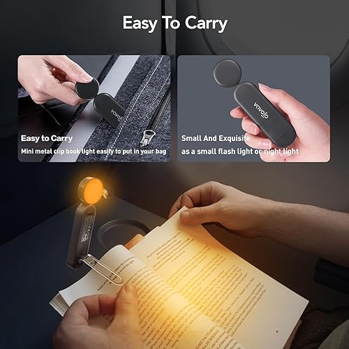 Miniatura 8 de VAVOFO Luz de libro recargable por USB, bloqueo de luz azul, luz ámbar con clip en forma de marcapáginas, luz de lectura en forma de marcapáginas,
