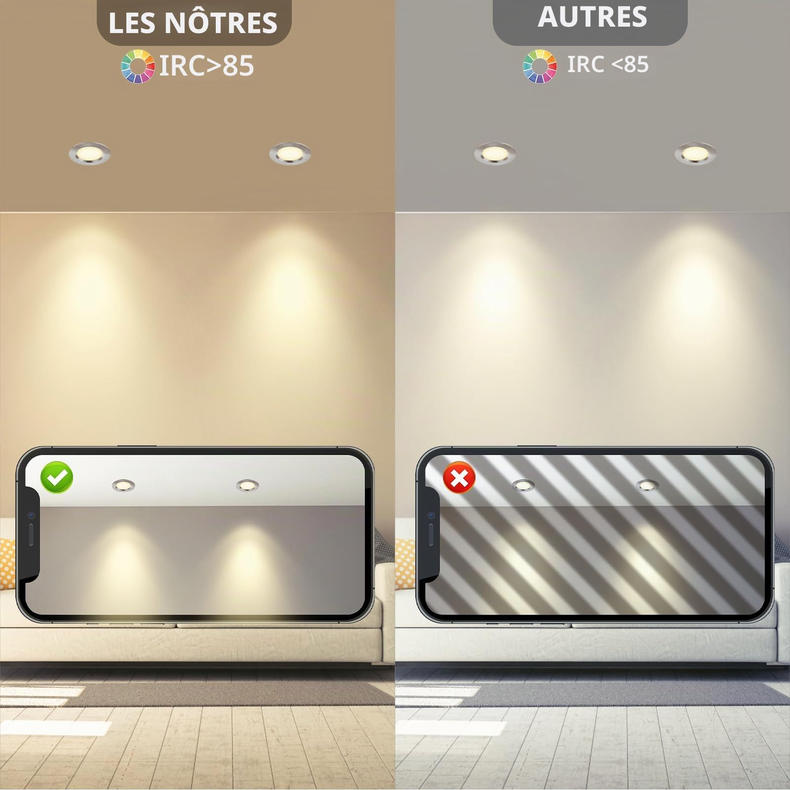 HCFEI Lot de 3 spots LED encastrables ultra plats pour meubles - DC12 V - 3W - Découpe du trou : 55mm - Avec câble de 2m - IP44 - Pour armoires à miroir, vitrines, meubles et armoires (blanc 3000 K)