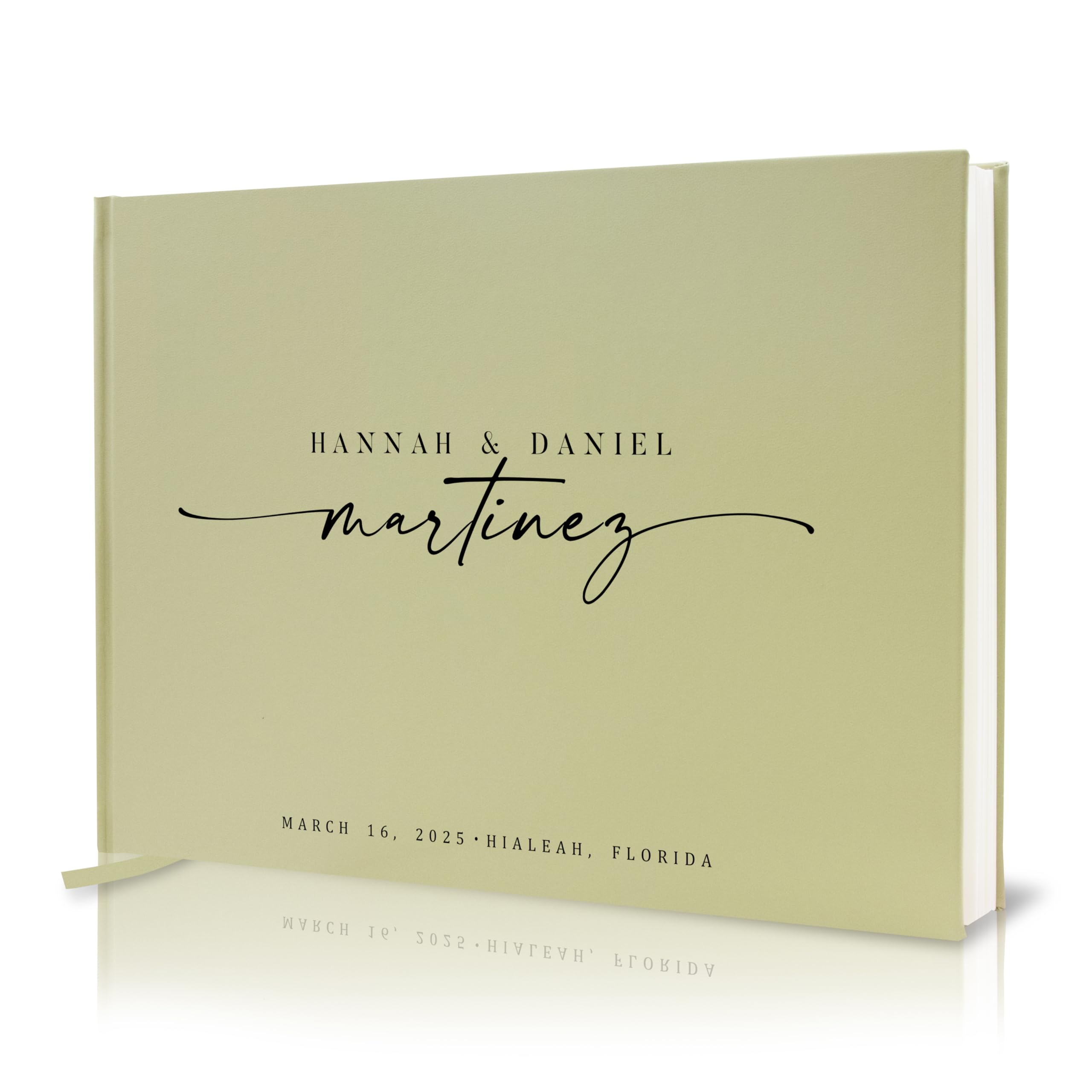 Personalized Guest Book - 11.5" x 8.5" Custom Bride & Groom Names with Bookmark and Hard Cover 140 GSM Blank Pages, for Weddings Guest Book, Engagements, Birthdays, Special Events, Sage