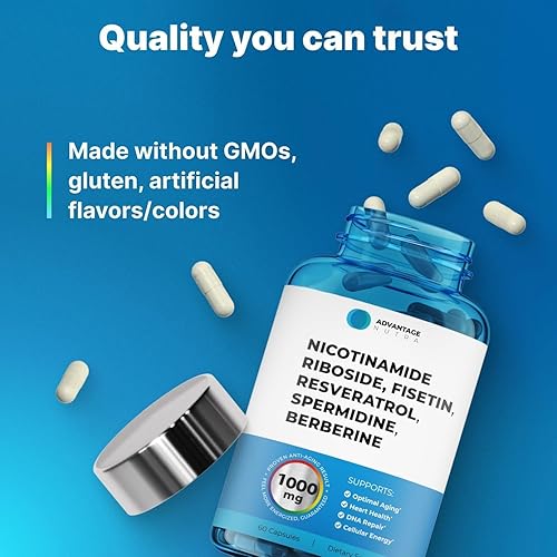 Miniatura 8 de Suplemento liposomal de nicotinamida ribósido NR Resveratrol NAD Nicotinamida 500mg con fisetina, polvo de resveratrol espermidina berberina NAD