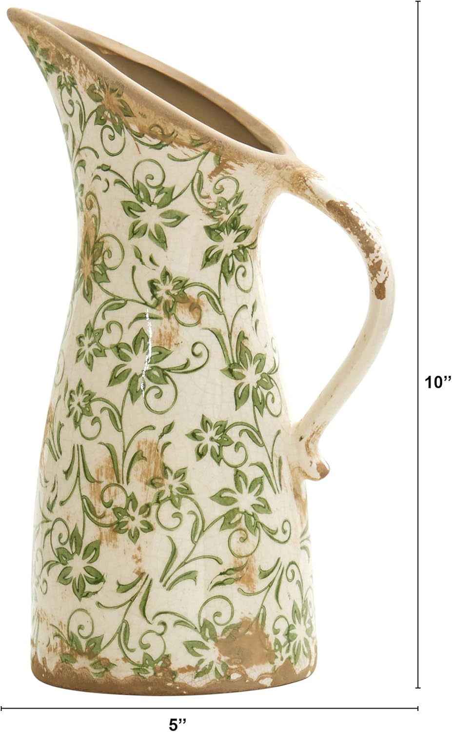 Tuscan Ceramic Green Scroll Pitcher Vase