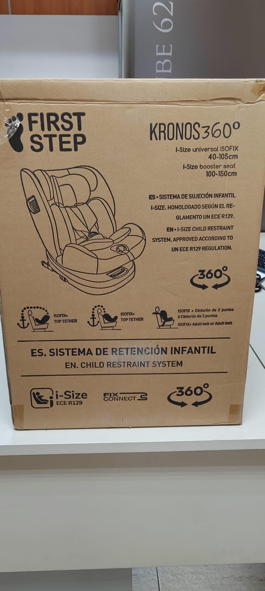 First Step Kronos 360° Silla Coche Bebé i-Size (40-150 cm), Silla Coche ISOFIX Giratoria, Grupo 0/1/2/3, Contramarcha hasta 4 Años, Reclinable 4 Posiciones, Arnés 5 Puntos, 0-12 Años, Verde Oliva