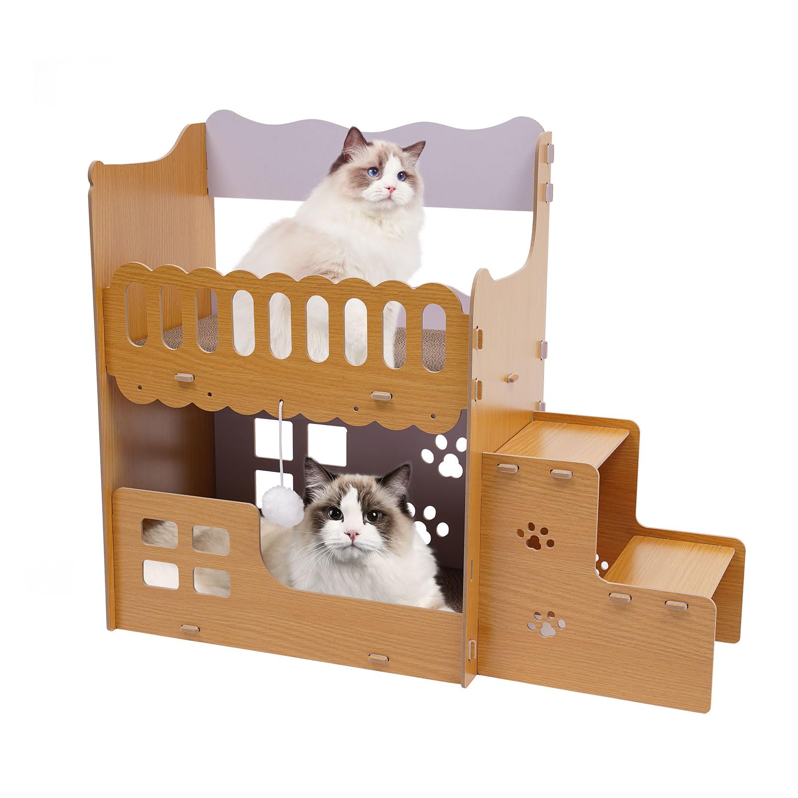 Camas para gatos de interior, casa para gatos, cueva de 2 capas, cubo grande, cama para gatos con tabla rascador y pelota de juego, fácil de montar muebles para gatos para diferentes decoración del