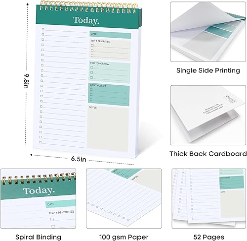 Miniatura 82 de Taja Bloc de notas de lista de tareas pendientes para el trabajo con 52 hojas, 9.8 x 6.5 pulgadas, planificador diario sin fecha, perfecto