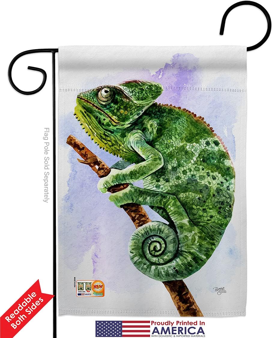 Chameleon Garden Flag Set Wall Holder Animals Critter Bee Ladybug Animal Pet Nature Creature Small Decorative Gift Yard House Banner Double-Sided Made In USA 13 X 18.5