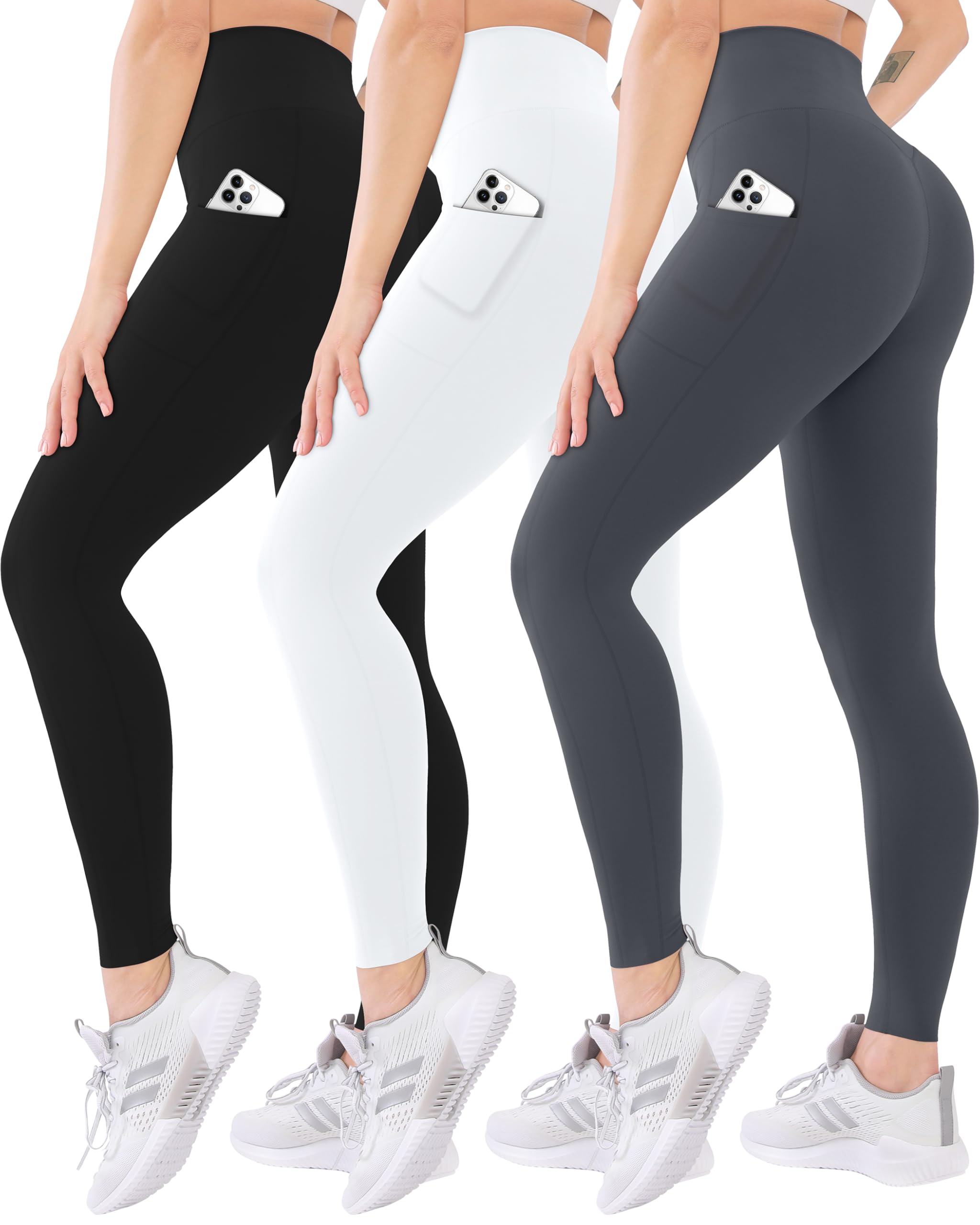 3 Pack High Waisted Leggings for Women with Pockets Soft Active Compression Pants for Yoga Running & Daily Wear