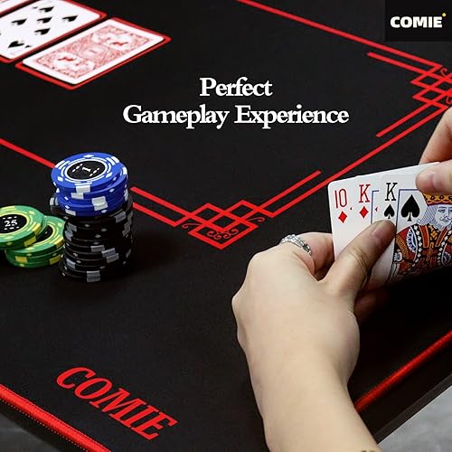 Miniatura 3 de Comie Tapete de póquer Texas Hold'em de 70 x 35 pulgadas, mesa de póquer portátil de 0.157 in de grosor con bordes dobladillos, repelente al agua,