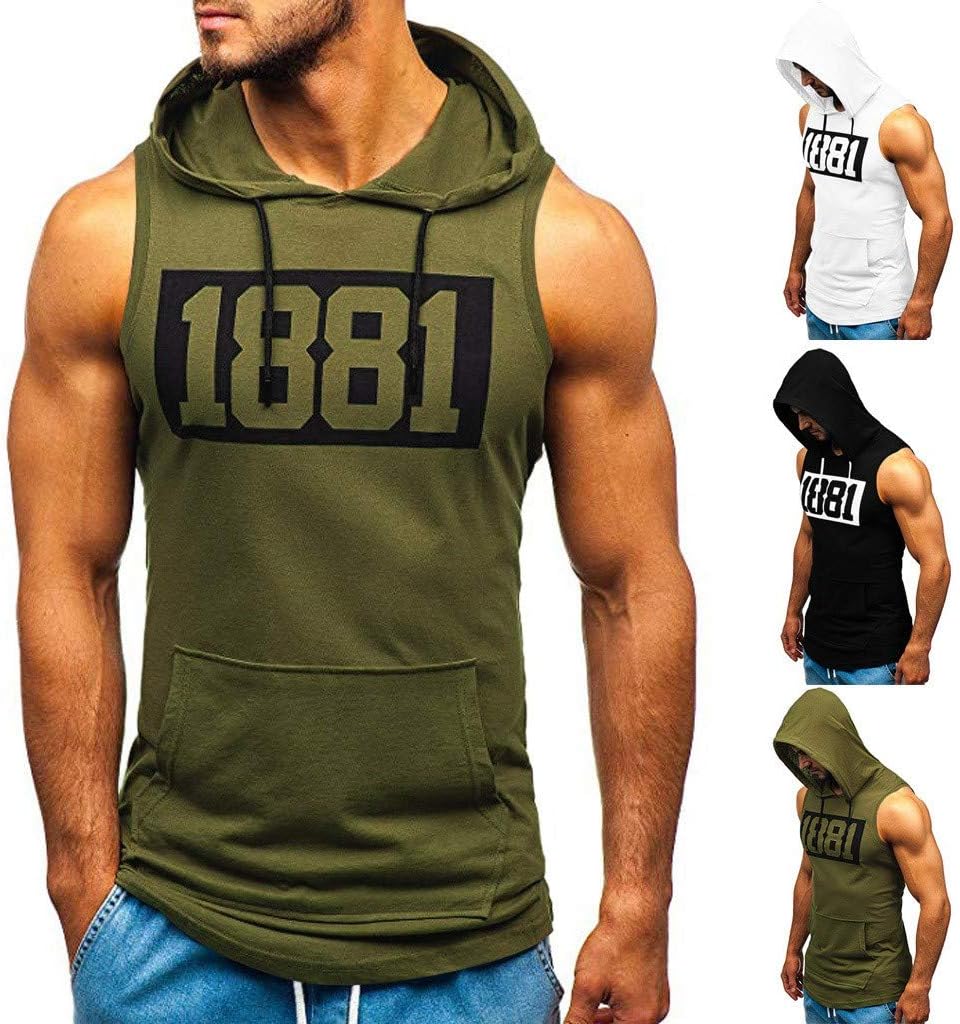Ymosrh Men's Workout Hooded Tank Tops Bodybuilding Muscle Sleeveless T-Shirts Gym Tank Top, S-3XL