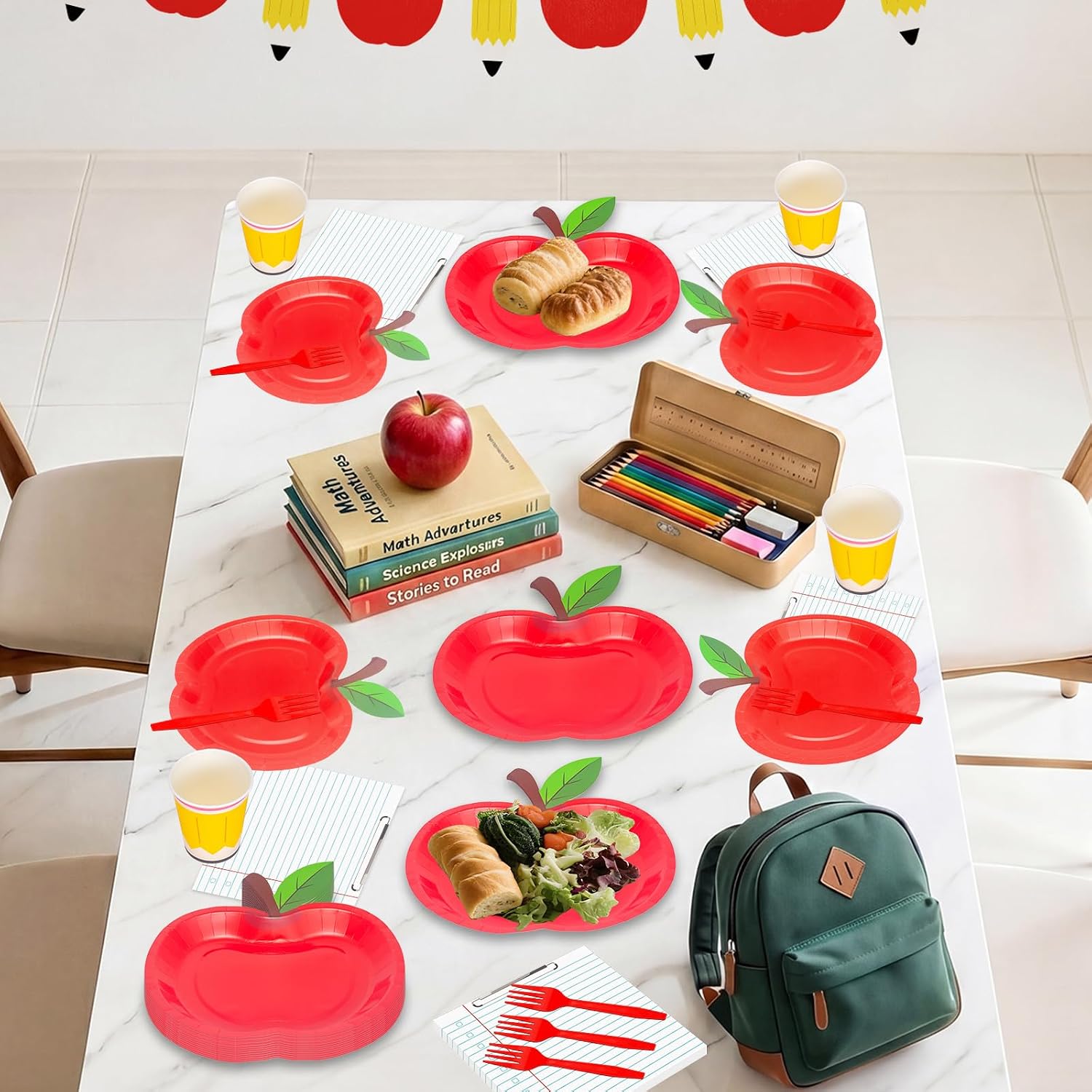 96 Pcs Back to School Plates and Napkins Set - Apple Disposable Tableware Kit, including Paper Plates, Napkins, Cups and Forks for All Grades First Day of School Party Supplies Decorations, Serves 24 image 2