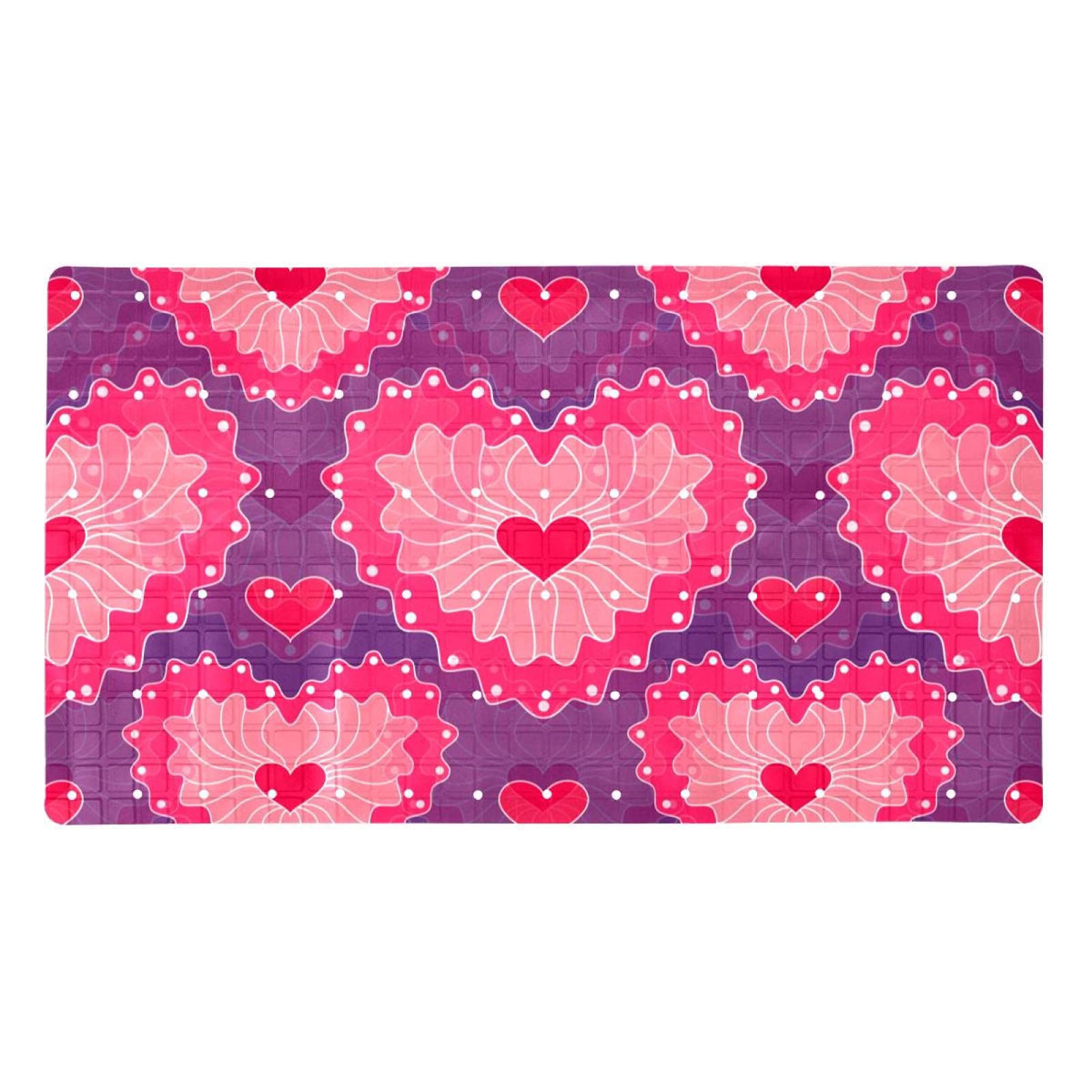Tapis de bain antidérapant en cœur rose avec ventouses