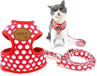 Ranphy Dog Cat Harness and Leash Set No Pull Puppy Mesh Vest Dog Harness Adjustable Girl Boy Polka Dot Chihuahua Yorkie Harness for Small Dog Cat for Walking Training Hiking Running Pink Size S