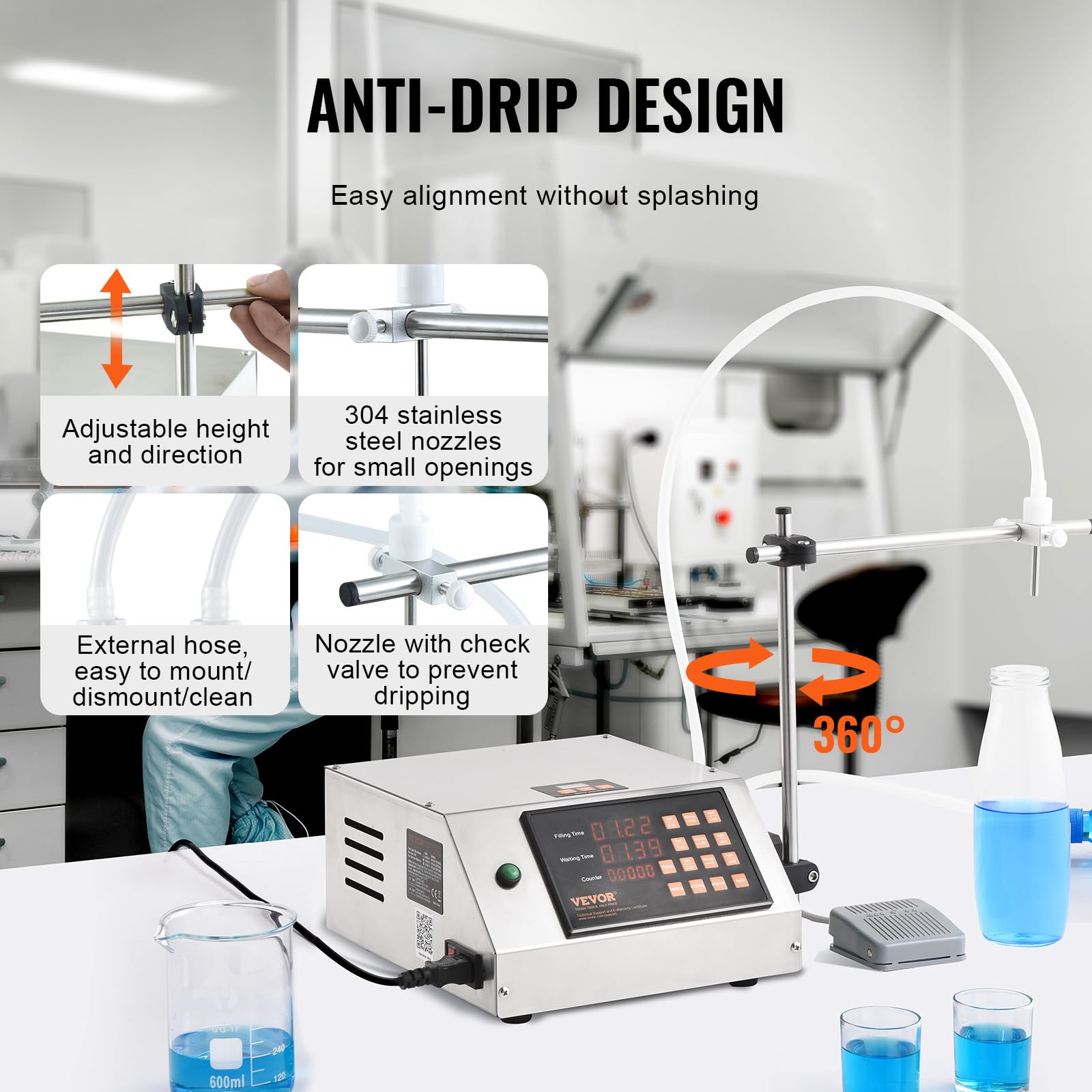 VEVOR Riempitrice Liquidi capacità di Pesatura 5-650 mL, Riempitrice Liquidi Automatica per Bottiglie Controllo Digitale, Riempitrice da Banco con Pompa Peristaltica Acqua Latte Vino Bevande Shampoo