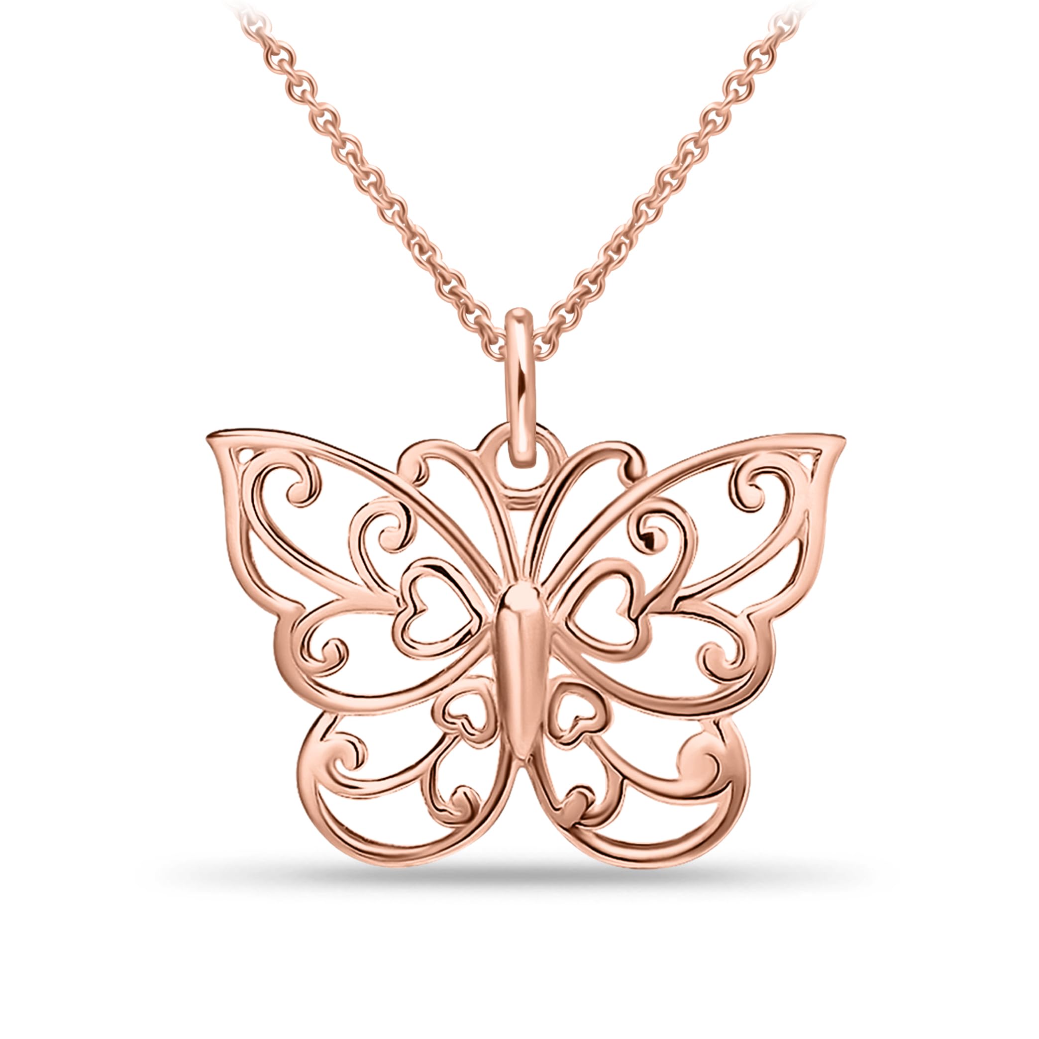 SEA OF ICE Silver Butterfly Necklace – 18 Inch Sterling Silver Butterfly Chain – Elegant Filigree Pendant Necklace for Women– Skin Friendly Necklaces
