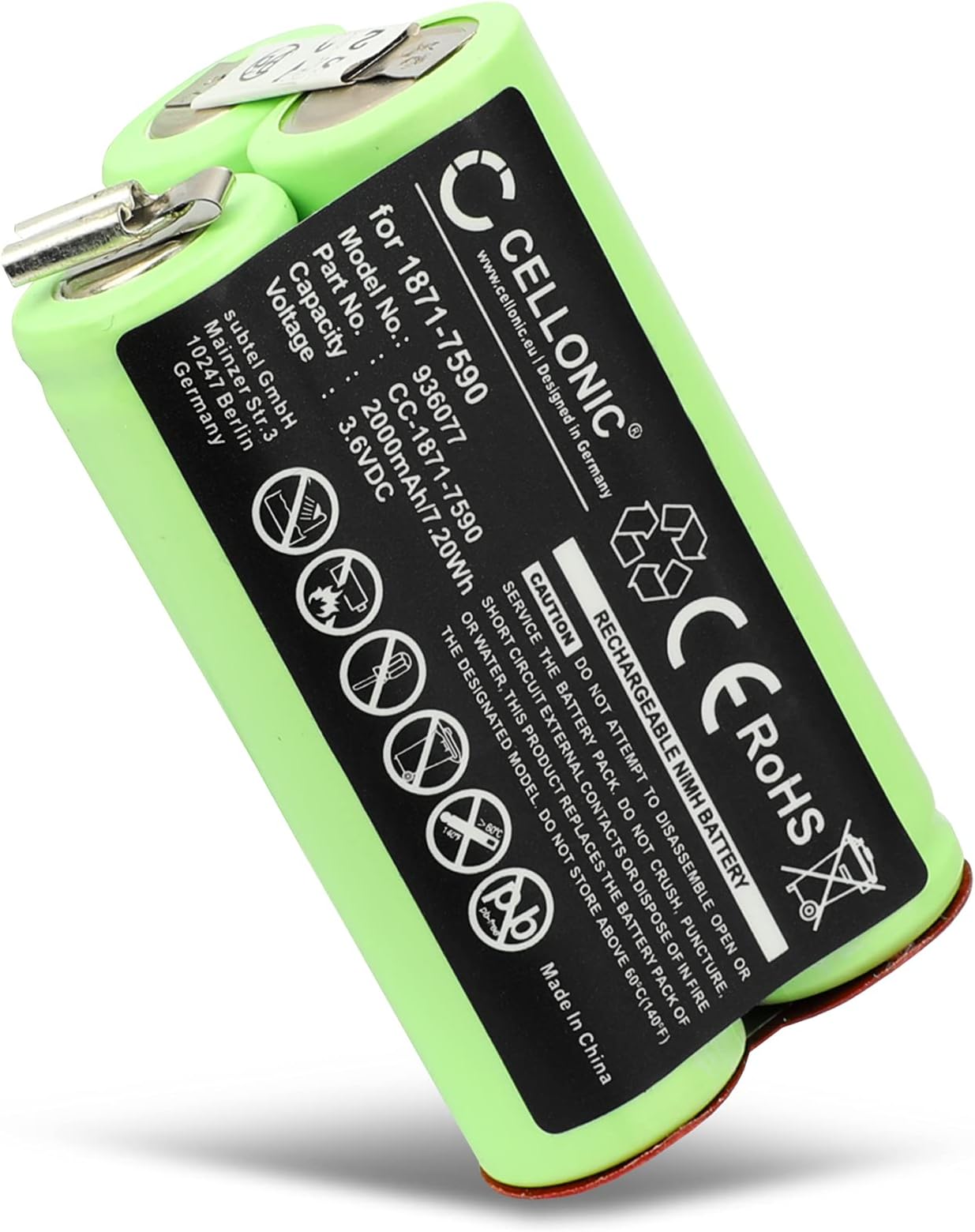 CELLONIC 1x Battery for Shavers & Hair Clippers Compatible with Moser ChromStyle 1871, ChromStyle Pro, Super Cordless 1872 clipper, 1871-7590 - (2000mAh, 3.6V)