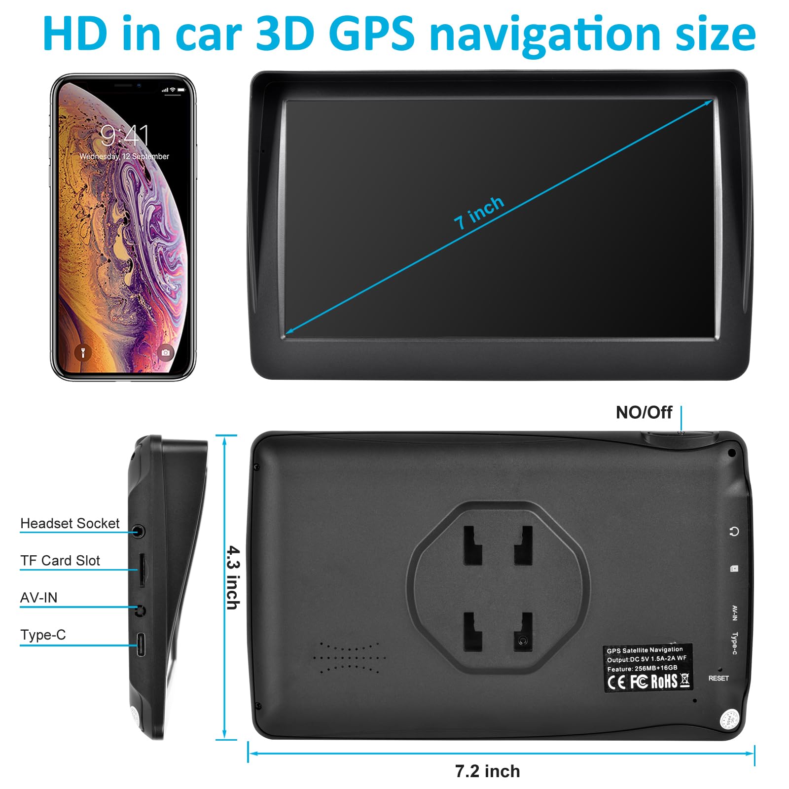 TKMARS Navegador GPS para Coche y Camion, Pantalla Táctil de 7 Pulgadas, con Actualizaciones de Mapas de Europa para Toda la Vida con con Guía de Voz