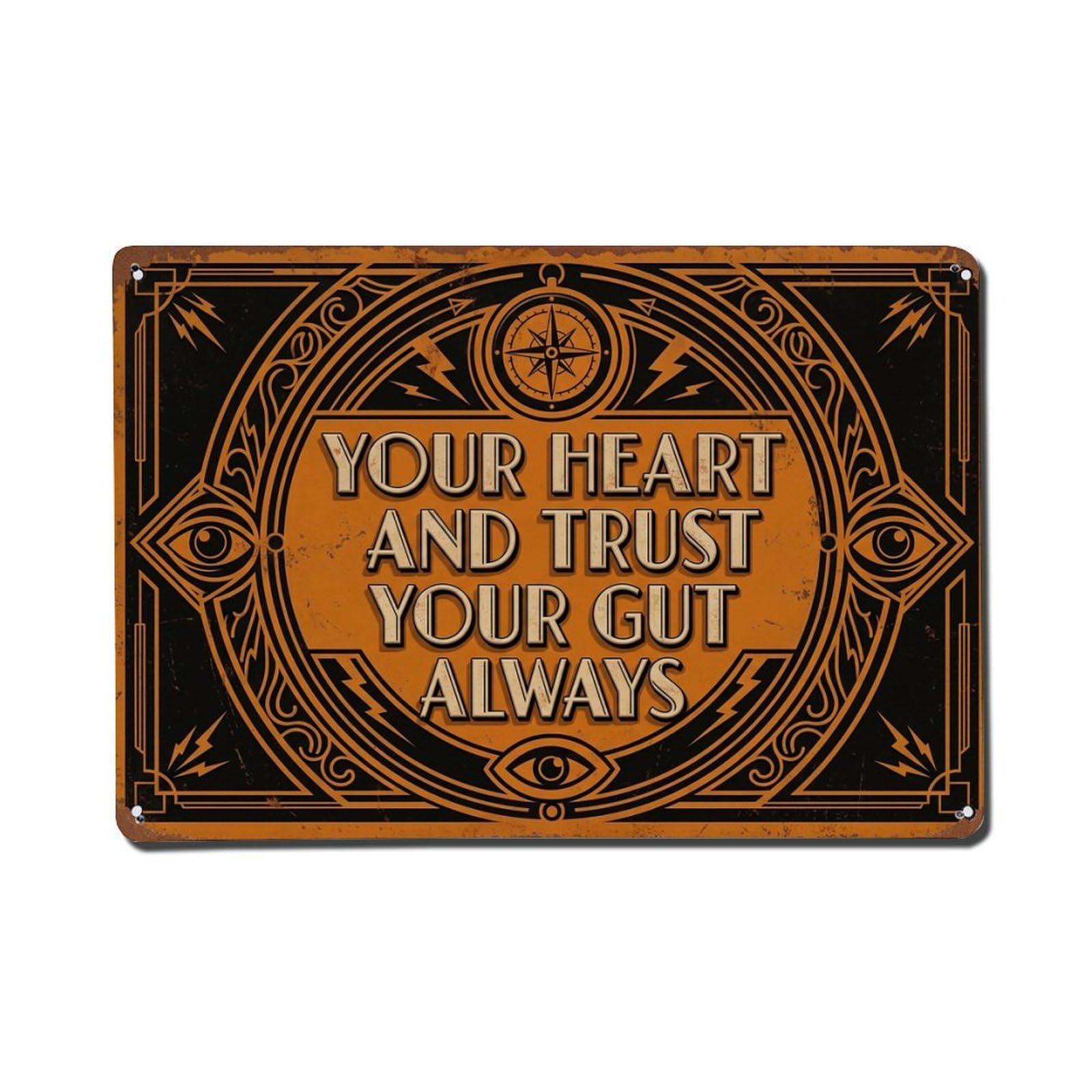 Trust Gut Instinct Restaurant Retro Motivational Slogans 2 Metal Tin Sign Plaque Wall Decor for Cafe, Club Bar, Office, Home Garden Metal Poster 8x12Inch