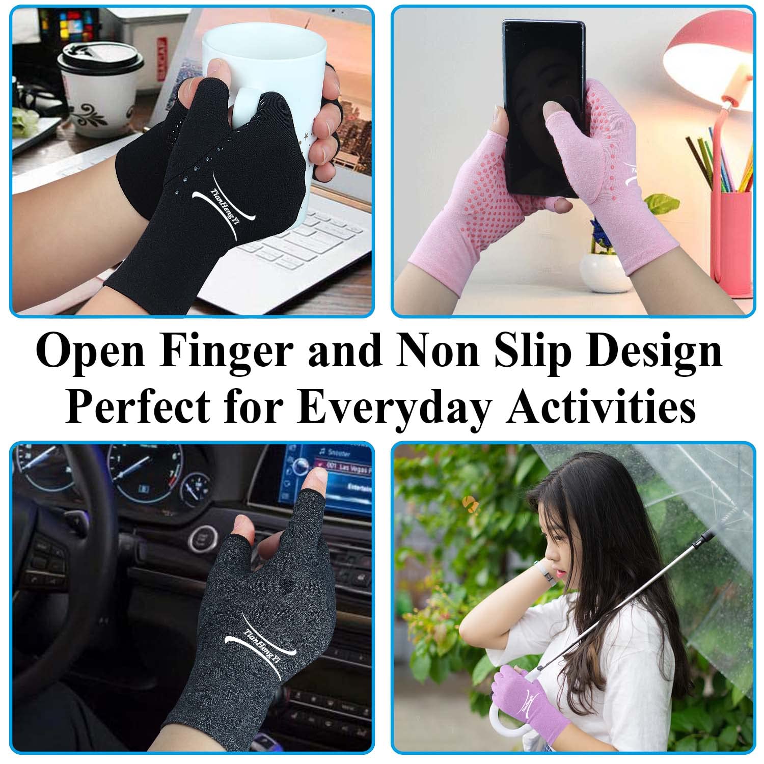 2 pares de guantes de artritis para mujeres y hombres, guantes de compresión sin dedos para dolor de manos, túnel carpiano, puntos antideslizantes