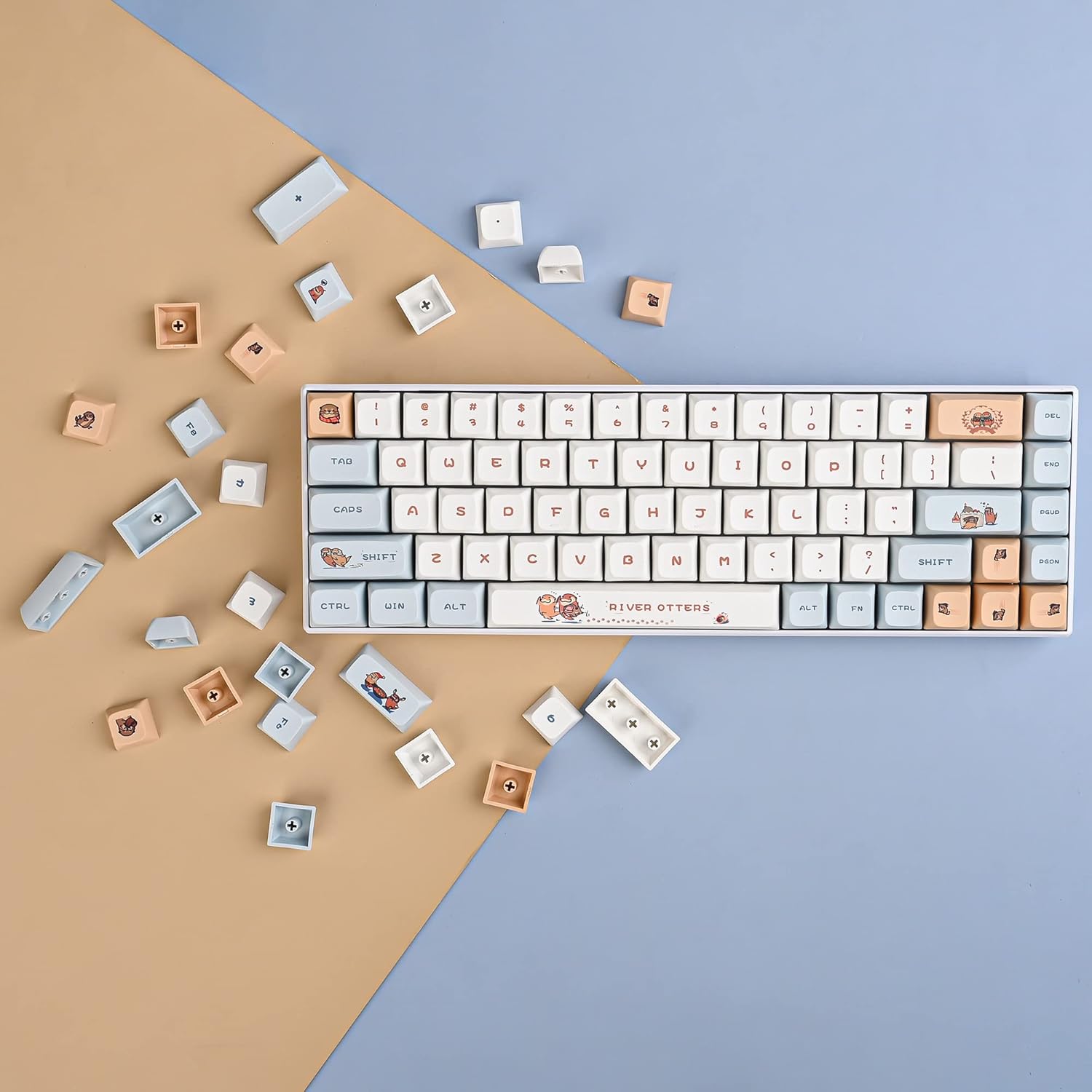 PBT Dye Sub Keycaps, 127 Key XDA Profile Key caps, Custom Keyboard Keycap 75 Percent, Cute Key Cap Set for Cherry MX Swithes Mechanical Keyboard (Otter)