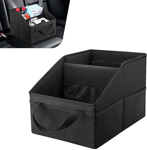 Organizador de asiento de automóvil, organizador de asiento trasero, plegable para asiento de automóvil pequeño con asas y bolsillos de malla, para