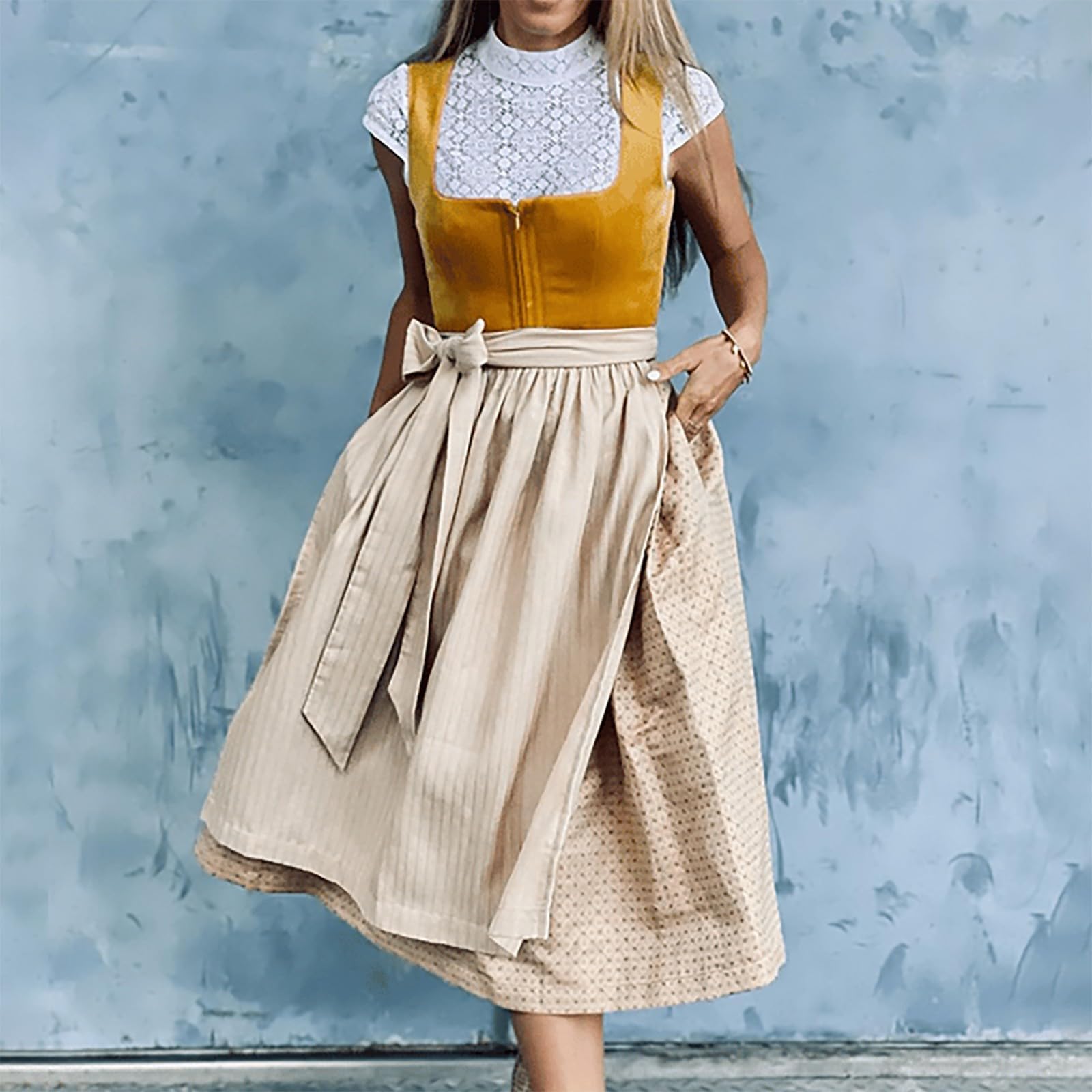 ORANDESIGNE Dirndl Damen Dirndelkleider Günstig Oktoberfest Damen Outfit Dirndl-Komplettsets Midi Dirndl Lang Grosse Grössen Dirndlbluse Oktoberfest-Kostüm
