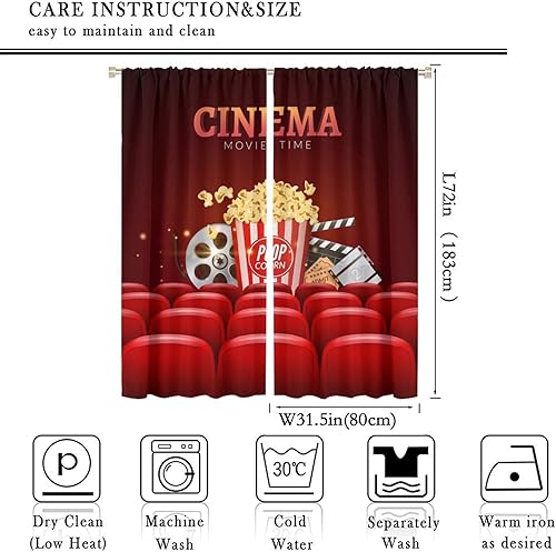 Miniatura 198 de Cortinas opacas para cine en casa, diseño retro moderno, tiras de película de palomitas de maíz para cámara de película, bolsillo para barra,