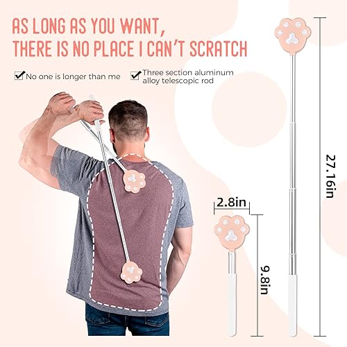 Miniatura 2 de Rascador de espalda extensible portátil para hombres y mujeres, de 9 a 27 pulgadas de largo, mango telescópico, linda cabeza de garra de gato,