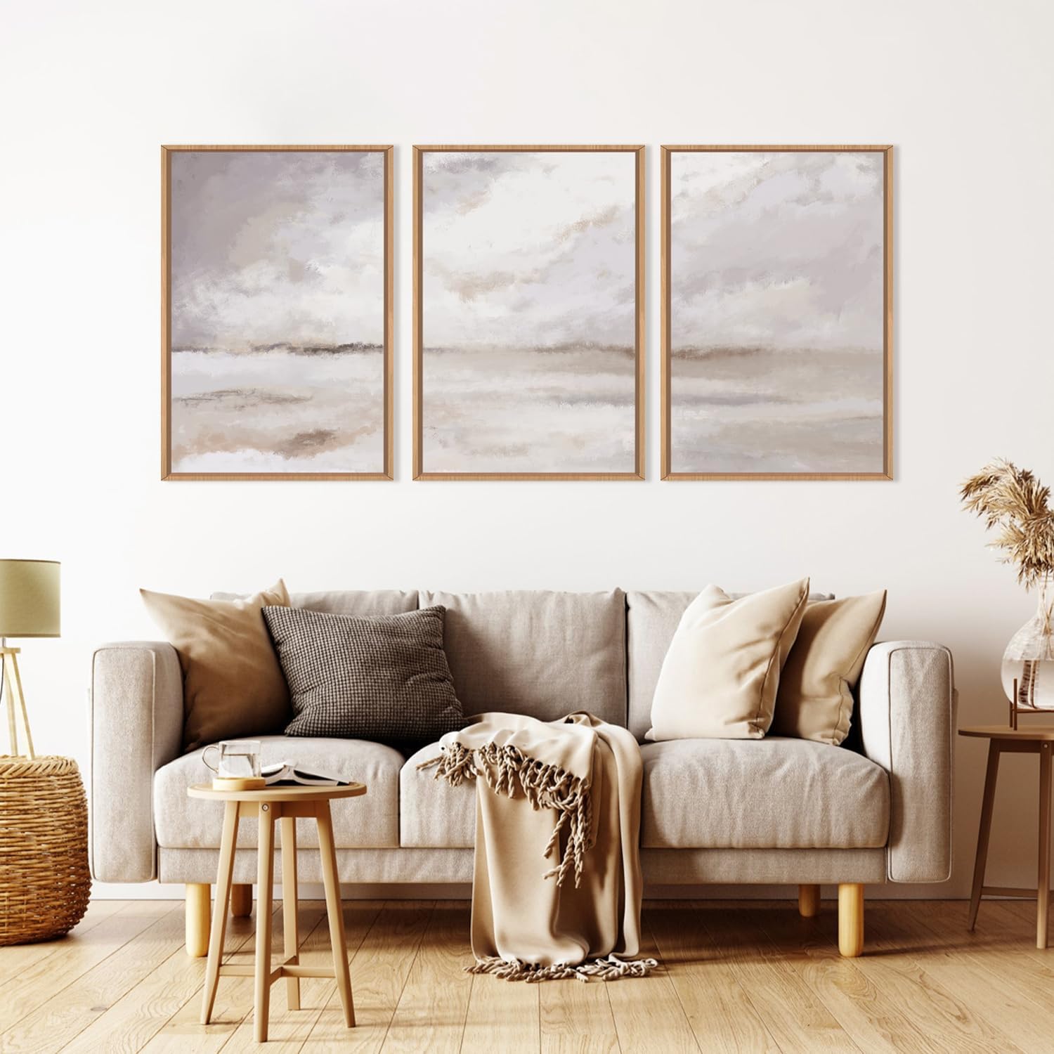 dracit large neutral abstract framed canvas wall art set,minimalist gray and beige pastel wall decor,modern nature misty textured art painting for living room,bedroom-16 x24 x3 beige neutral abstract wall art 16"l x 24"w