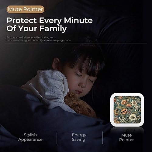 Miniatura 3 de 10" Square Modern Wall Clock,Nostalgic Flower Pattern Print Kitchen Clocks Wall Battery Operated,Silent Non Ticking Unique Funny Cute Wall Clock for