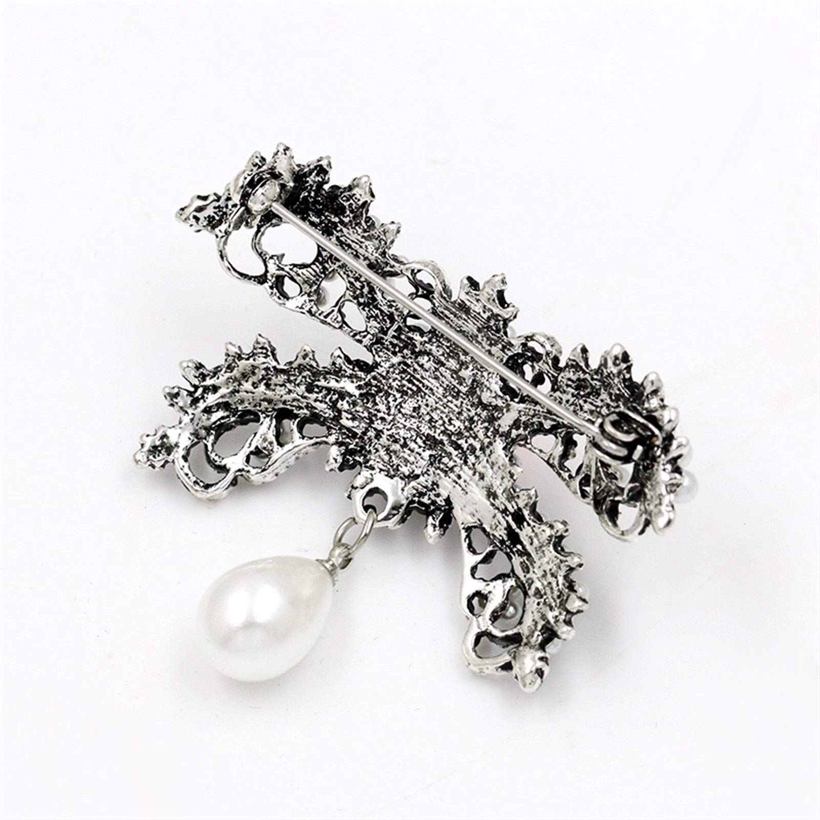 Brosche im klassischen Stil, rote Kristall-Strass-Bowknot-Brosche mit künstlichen Perlenbroschen für Damen, Kleidungszubehör