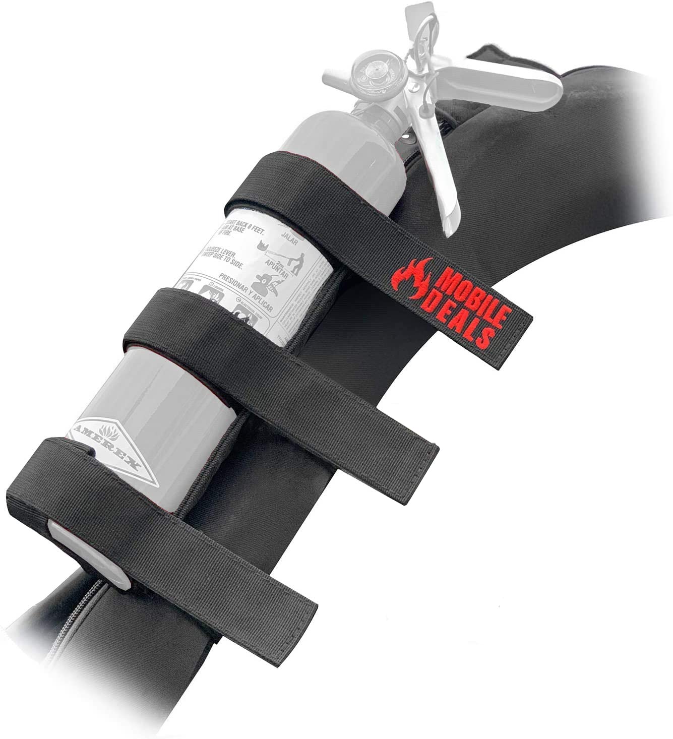 Mobile Deals Fire Extinguisher Adjustable Roll Bar Holder Mount Bracket compatible with Jeep Wrangler Unlimited, CJ, JK, TJ, Rubicon - Durable Strap Vehicle Accessory/FIRE EXTINGUISHER NOT INCLUDED