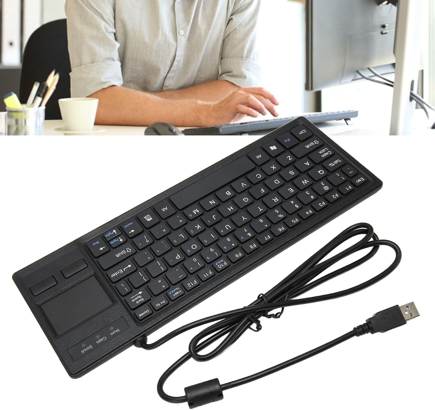 Compact Touch Keyboard, Wired Keyboard with Touchpad, HUB Function, X Scissors Key, Supports Basic Gestures for Industrial, Food Service, Manufacturing,Long Working Life