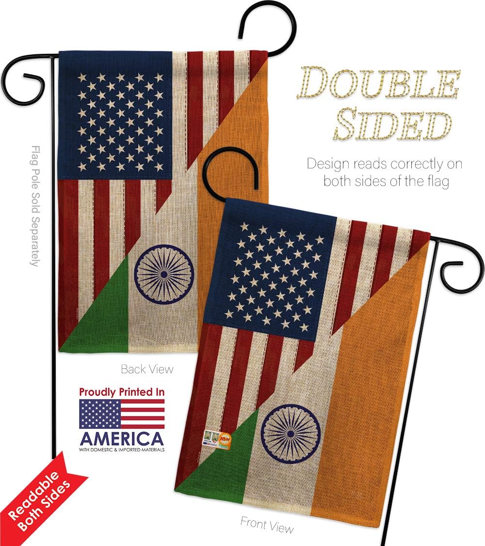 US India Friendship Burlap Garden Flag Regional USA American Alliance World Country Particular Area Small Decorative Gift Yard House Banner Double-Sided Made In 13 X 18.5