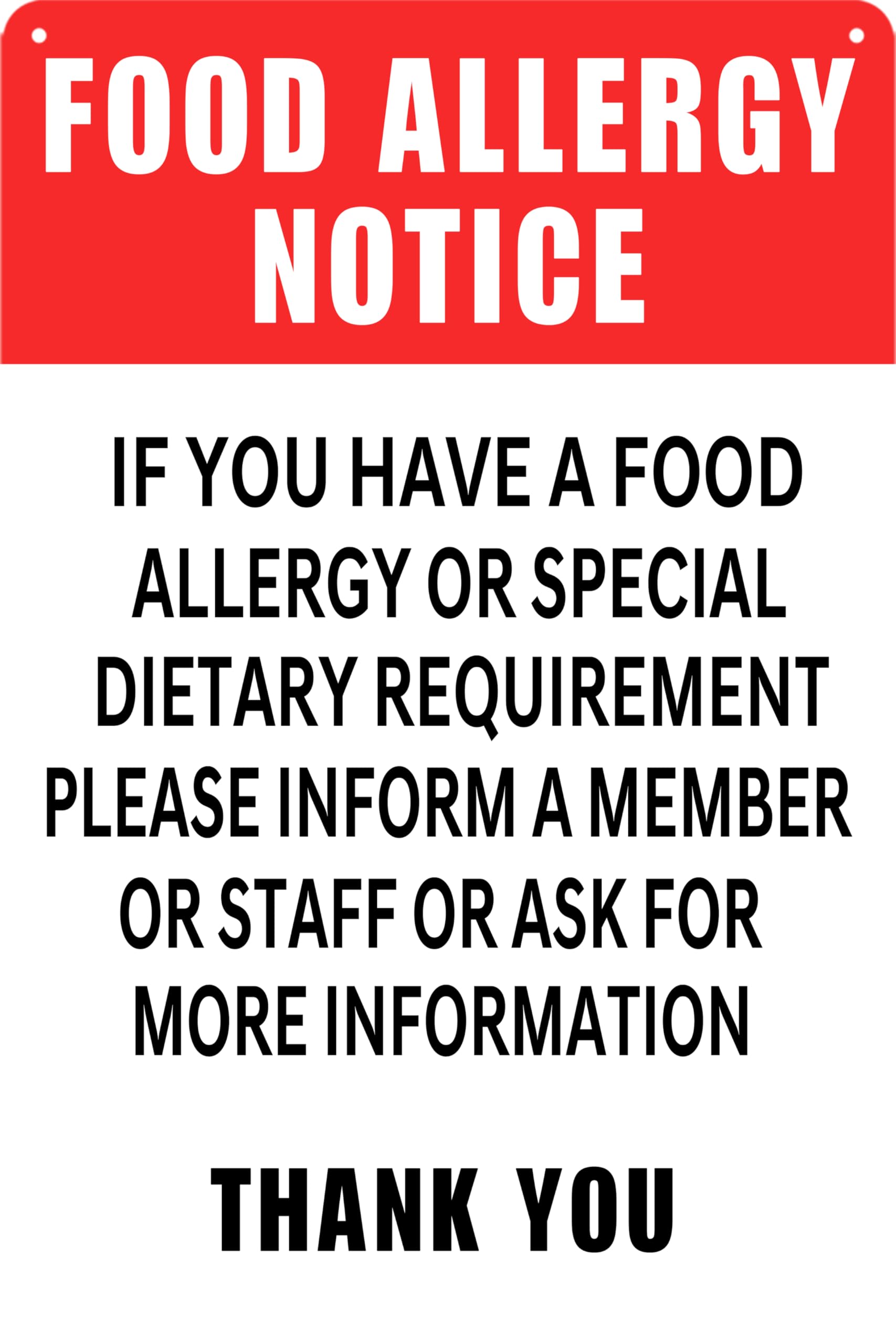 Food Allergy Warning Sign - Metal Safety Sign -9 Food Allergy Warning Sign - Metal Safety Sign -9