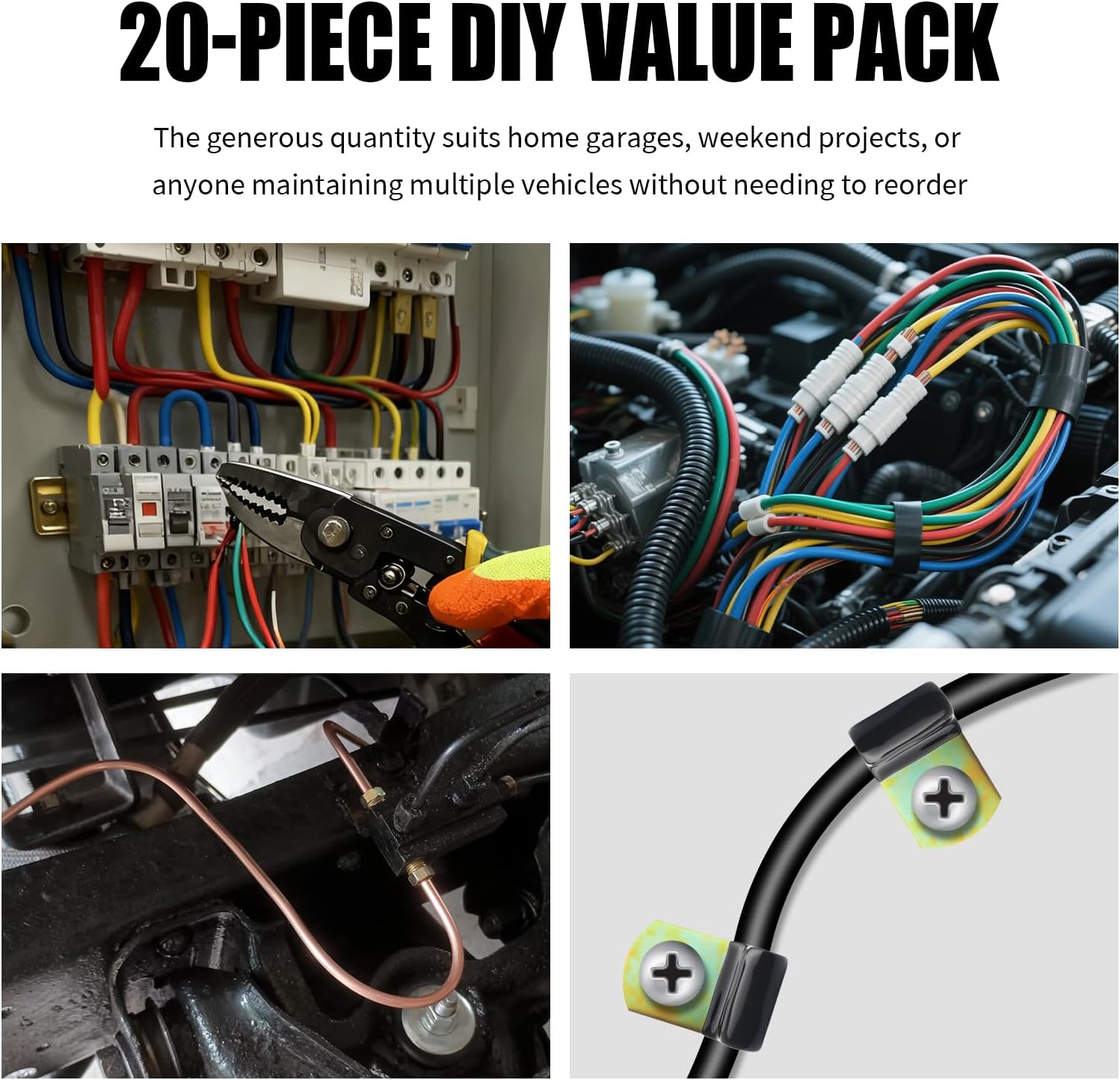 20PCS 3/16" Brake Line Clamps Kits with Cushioned Rubber Insulation