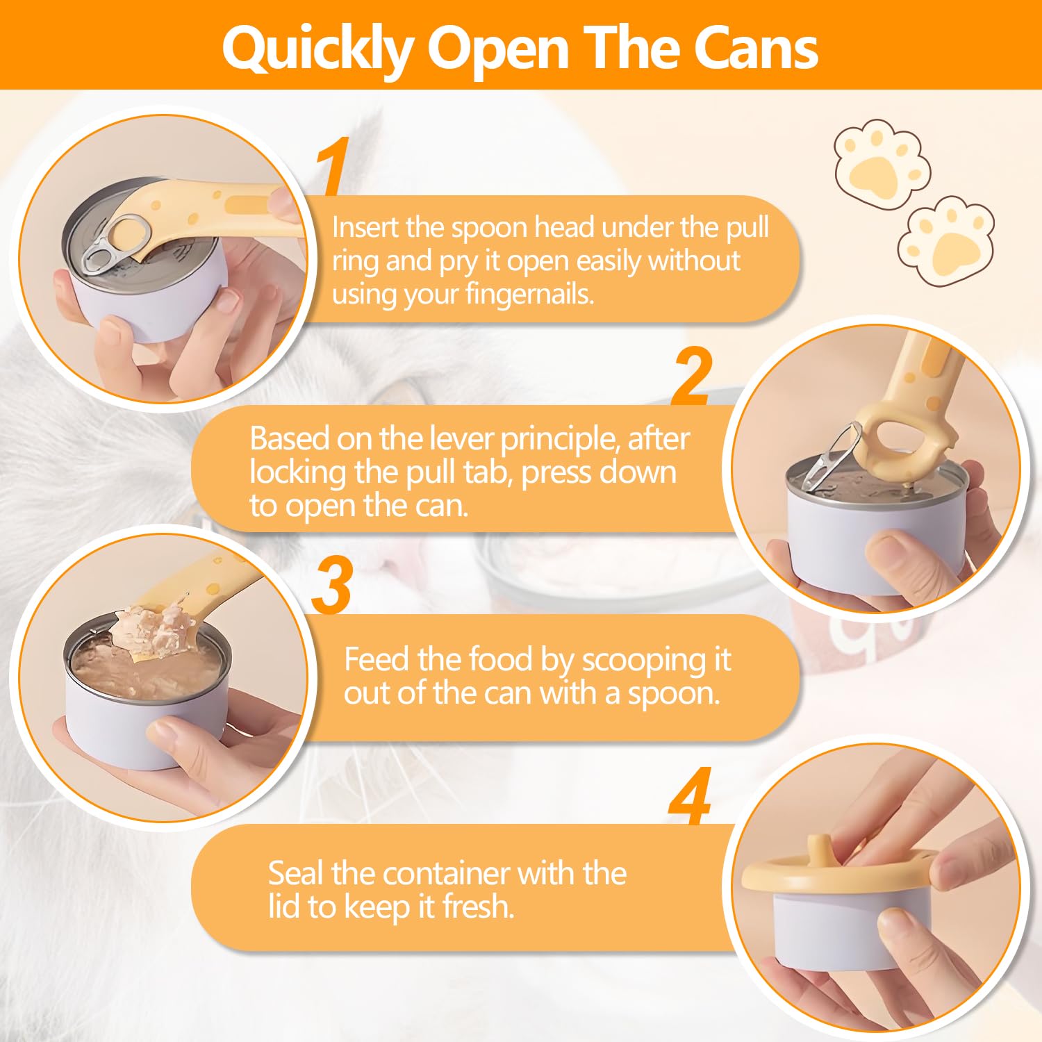 4 Pièces Couvercle Boite de Conserve avec Antidérapant Cuillère D'étanchéité Couvercle Silicone Ouverture Portable Convient Ouvre-Boîte Multifonction pour Chats et Chiens