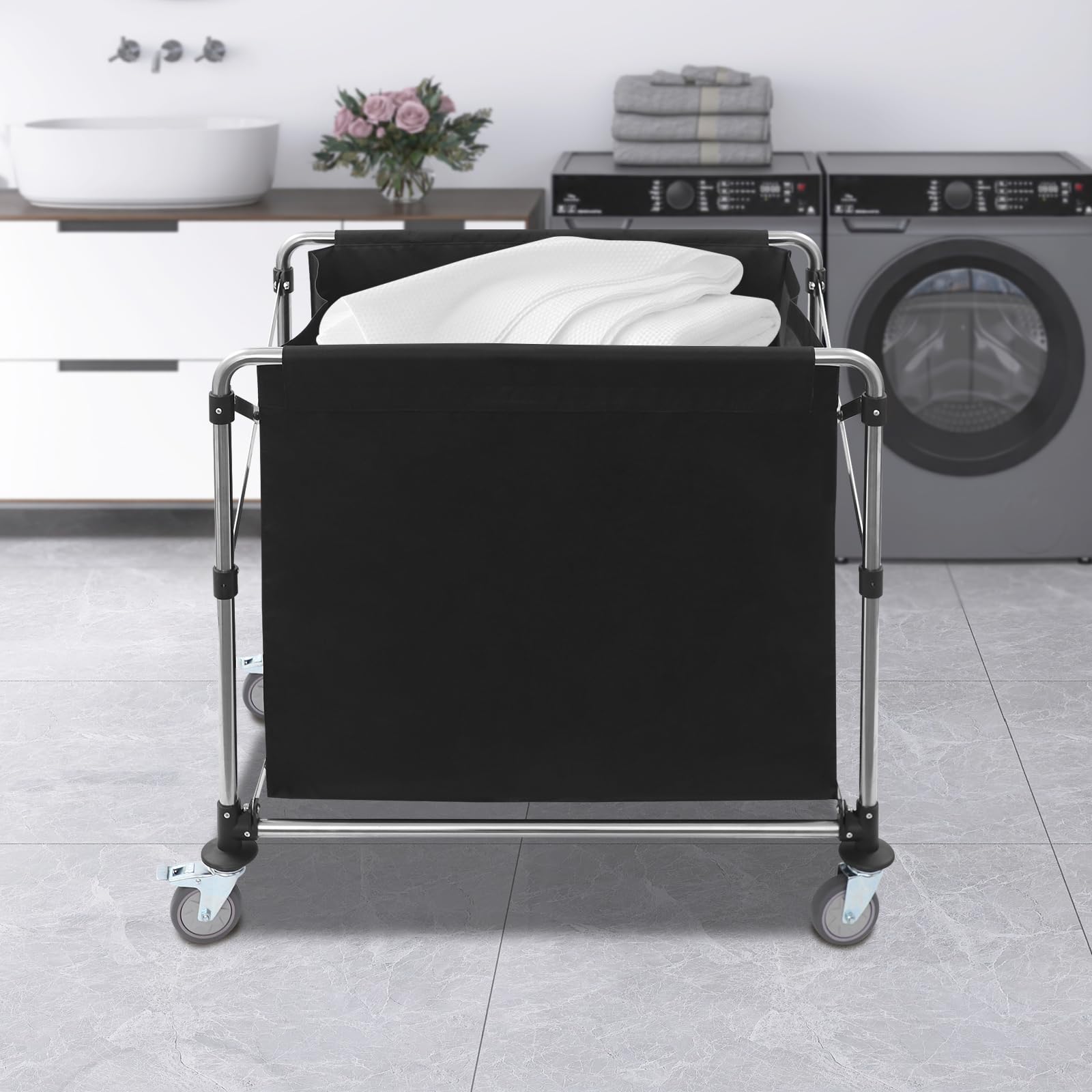 Carrello per la biancheria, con ruote, pieghevole, per la biancheria, per la casa, hotel, 90 x 60 x 88 cm