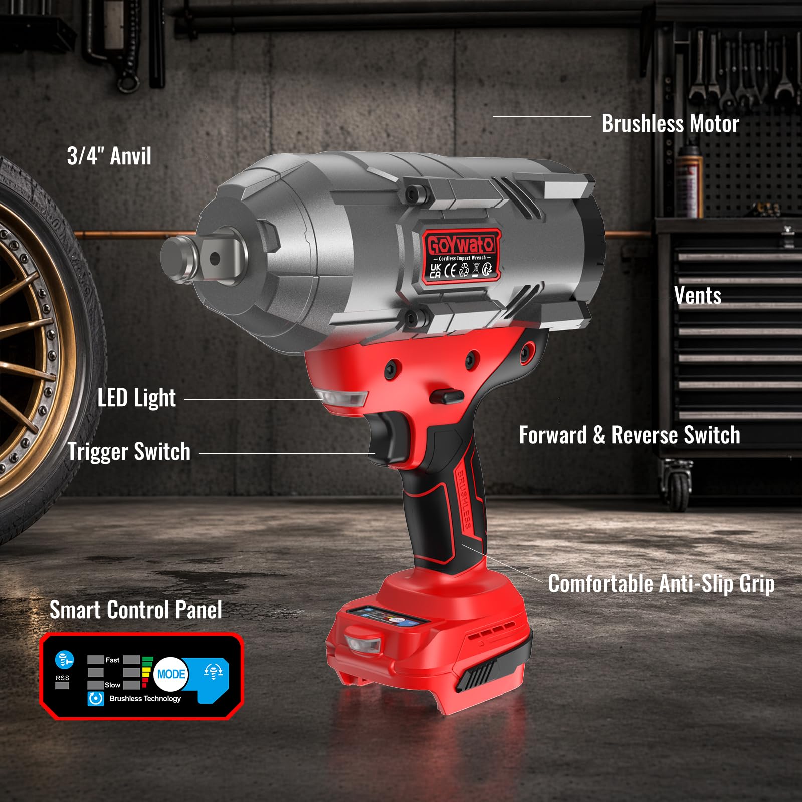 Llave de Impacto 2100Nm Compatible con Baterías Ma-kita 18V(Sin Batería) | 3/4" Pistola de Impacto con Luz LED, Motor Brushless 2800RPM, 3 Velocidades, Modo RSS, Solo Herramienta, para Automotriz