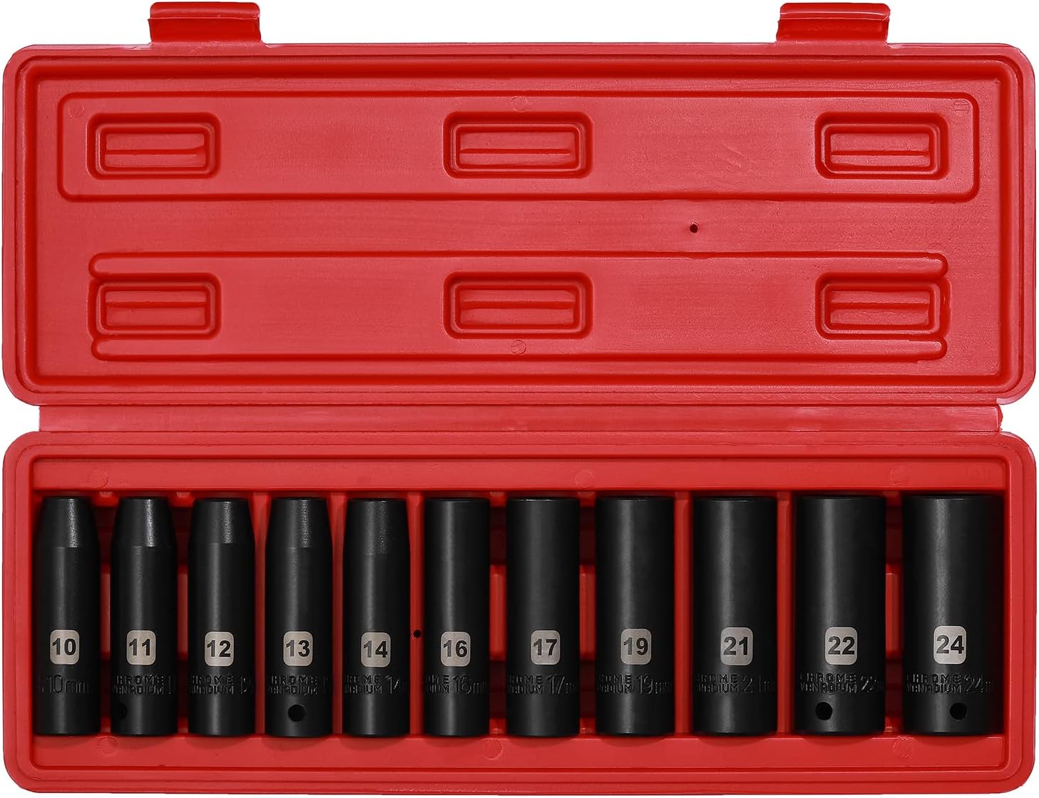 Mayouko 1/2" Drive Deep Metric Impact Socket Set, CR-V, 6 Point, 11 Pieces, 10mm to 24mm