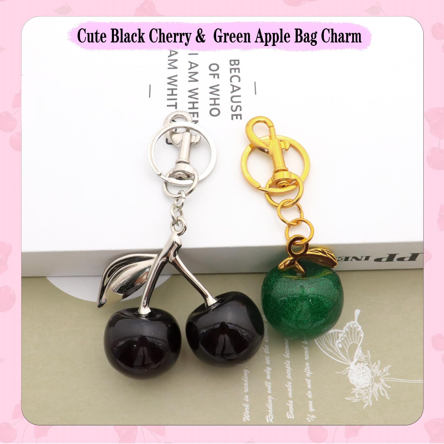Cherry Bag Charm Cute Cherry Keychain Red Black Handbags Purse Key Chain Accessories Birthday Christmas Gifts - Image 2