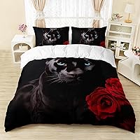 Vista 109 de AILONEN Juego de funda de edredón de rosas rojas tamaño Queen, juego de ropa de cama 3D con rosas rojas aceitadas para niñas, funda de edredón