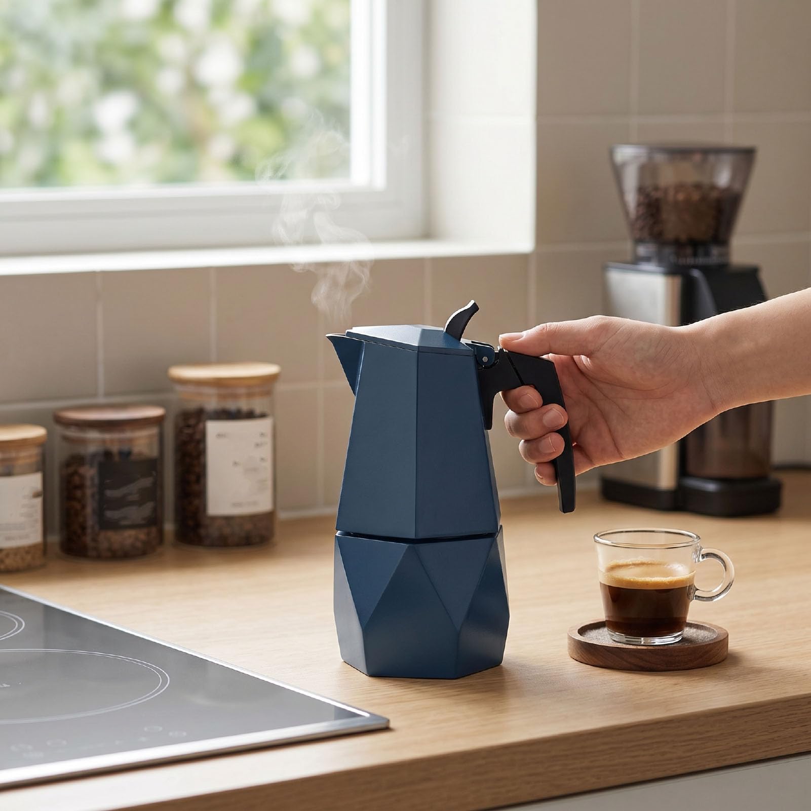 PUSOKEI 200ml Blu Macchinetta per Caffè da Fornello in Alluminio Campeggio