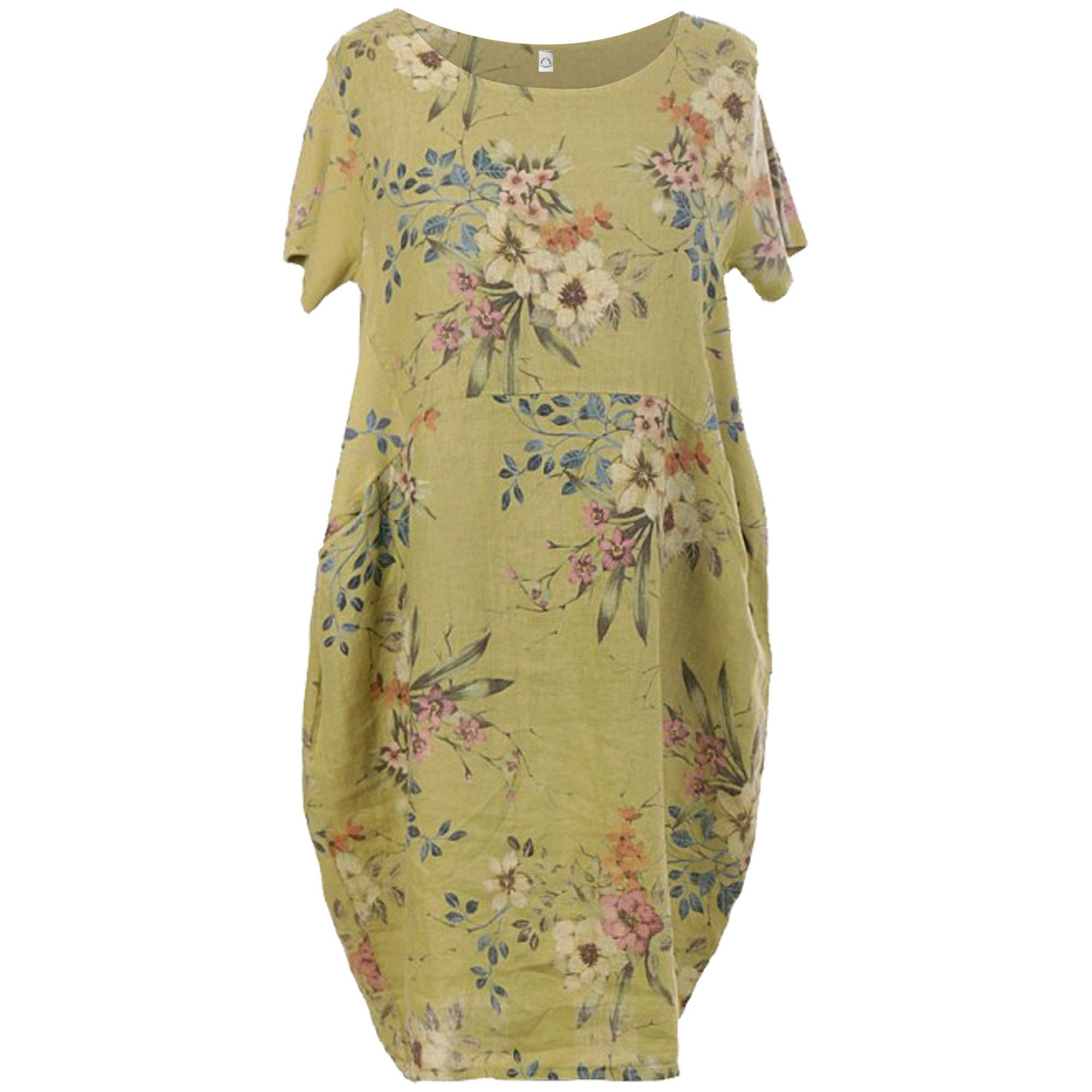 Ladies Italian Linen Dress Ribbed Short Sleeves Sides Women Floral |  Desertcart Gambia
