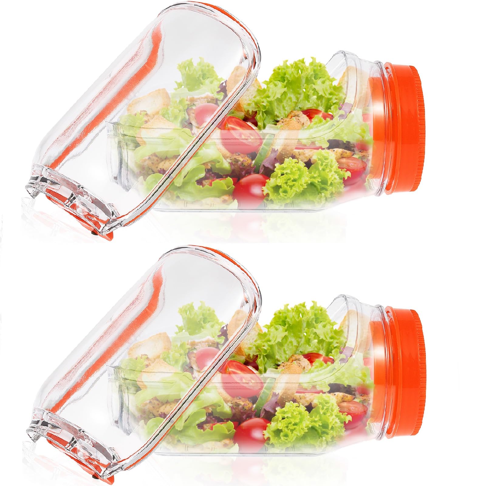 Yunyouc Orange 2Pcs Salad Pod Container Vertical Layering Salad Pod Built-In Bowl Design Plastic Interval Salads Box With Leak Proof Sauce Dressing Case Dishwasher Safe Fresh Salads Storage For Lunch (Orange 2Pcs)