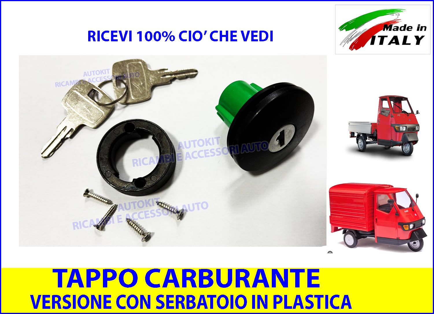 Tappo Benzina Specifico per APE 50 Versione con Serbatoio in Plastica Carburante con 2 Chiavi antifurto - 012312