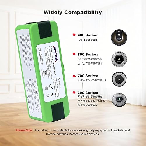 Miniatura 2 de NASTIMA Batería de repuesto de 14.8V 5000mAh compatible con iRobot 960 980 981 970 965 801 805 850 860 877 890 891 895 695 694 690 685 680 677 675