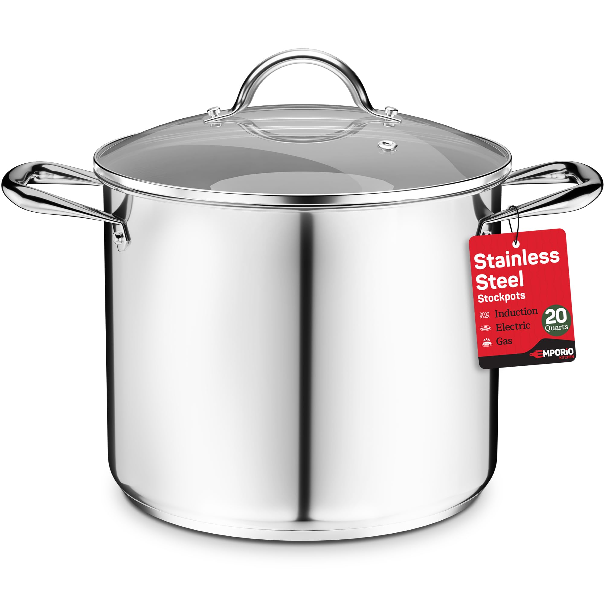 Stainless Steel Stockpot with Tempered Glass Lid 20 Quart