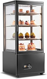 Tylza Refrigerated Display Case Countertop, 2.7 Cu.Ft/78L Commercial Display Refrigerator, LED Lighted Showcase, Double Glass Door, 32-54°F, Auto Defrost Air Cooling for Bakery, Cafe, Store