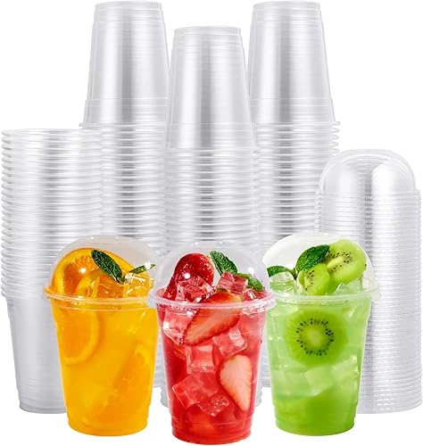 FOCUSLINE Paquete de 200 vasos de plástico transparente de 12 onzas, vasos desechables para bebidas frías, vasos transparentes de 12 onzas con tapas