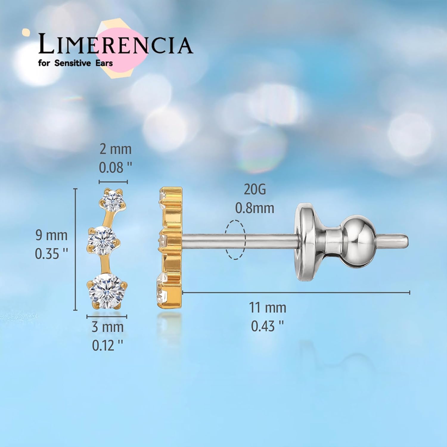 Limerencia Implant Grade Pure Titanium Studs, F136 Hypoallergenic G23 Small Dainty Cubic Zirconia Earrings for Women's Sensitive Ears - Image 2