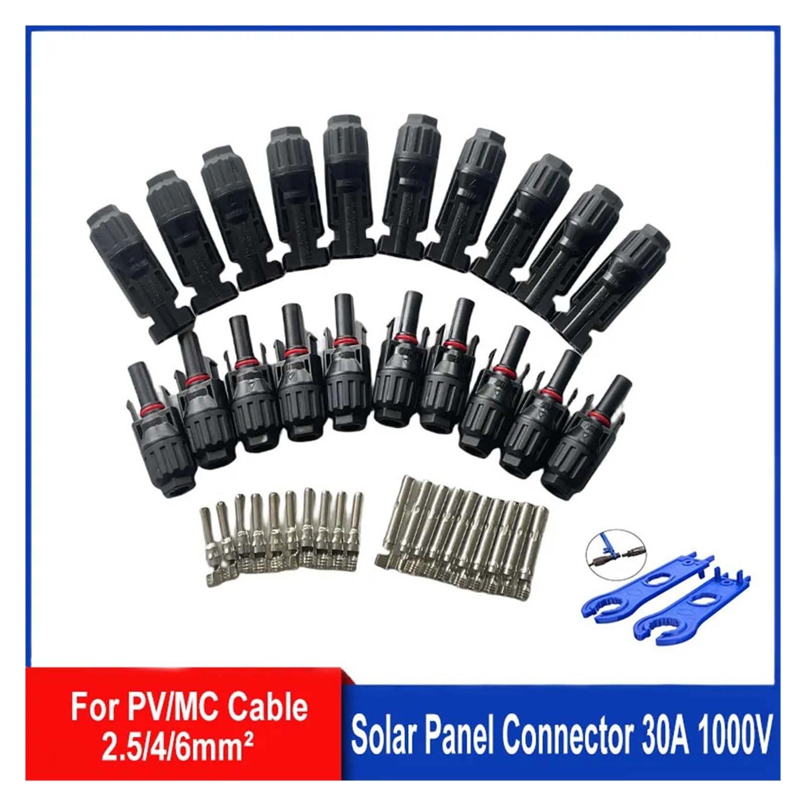 5/10 Paar Solaranschlüsse, PV-Stecker, 1000 V, 30 A, Solarpanel-Anschluss-Set, Erhältlich For PV/MC-Kabel 2,5/4/6 Mm²(10 pairs 1 spanner)
